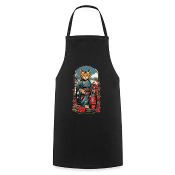 Katze Sake Japanischer Vintage Kunst - Kochschürze - Schwarz - Vorne - AI Model Male 185 dark (185cm)