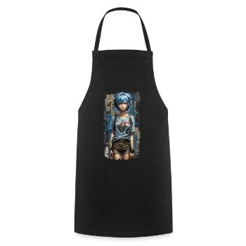 Blue Angel with Mechanical Heart - Cooking Apron - black - Front - AI Model Male 185 dark (185cm)