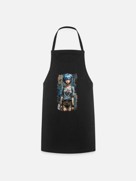 Ange bleu avec coeur mécanique - Tablier de cuisine - noir