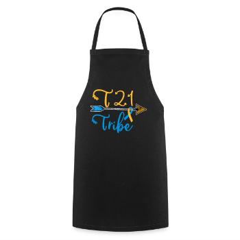 Sensibilisation au syndrome de Down Ruban bleu jaune T21 - Tablier de cuisine - noir - Devant - AI Model Male 185 dark (185cm)