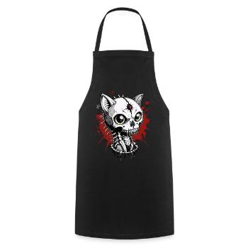 Cat Skull // Totenkopf Katze // Blut FS0006 - Kochschürze - Schwarz - Vorne - AI Model Male 185 dark (185cm)