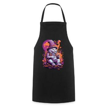 Art psychédélique forêt champignons Goa Trance chat - Tablier de cuisine - noir - Devant - AI Model Male 185 dark (185cm)