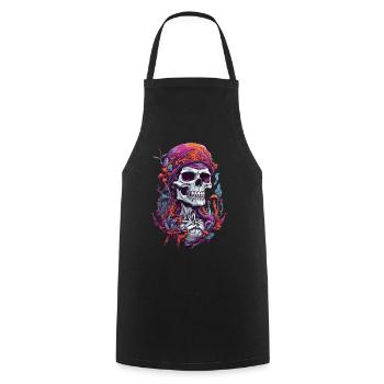 Psychedelic Art Skull Musik Festival Pilze - Kochschürze - Schwarz - Vorne - AI Model Male 185 dark (185cm)