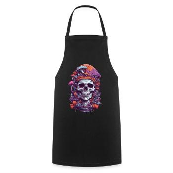 Psychedelic Art Skull Wald Pilze Musik Festival - Kochschürze - Schwarz - Vorne - AI Model Male 185 dark (185cm)