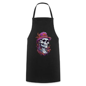 Skull Psychedelic Art Goa Trance Pilze - Kochschürze - Schwarz - Vorne - AI Model Male 185 dark (185cm)