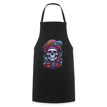 Psychedelic Art Skull Wald Pilze Musik Festival - Kochschürze - Schwarz - Vorne - AI Model Male 185 dark (185cm)