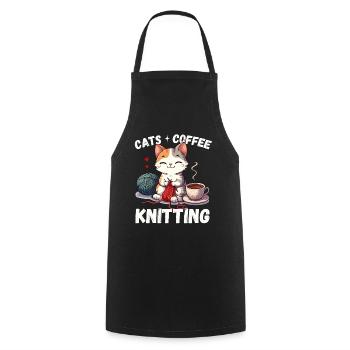 Katze Kaffee Stricken Stricknadel Handarbeit Wolle - Kochschürze - Schwarz - Vorne - AI Model Male 185 dark (185cm)