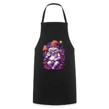 Chat forêt champignons psychédélique Goa Trance Art - Tablier de cuisine - noir - Devant - AI Model Male 185 dark (185cm)
