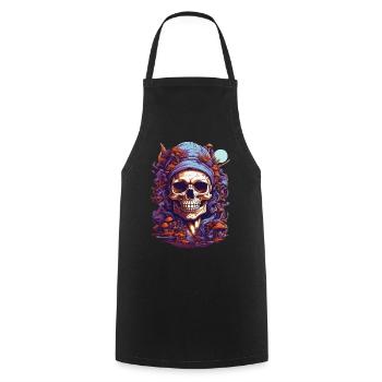 Psychedelic Skull Art Wald Pilze Musik Festival - Kochschürze - Schwarz - Vorne - AI Model Male 185 dark (185cm)