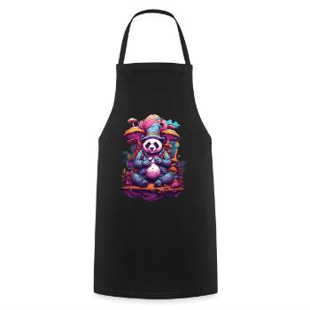 Pandabär Psychedelic Art Musik Festival Wald Pilze - Kochschürze - Schwarz - Vorne - AI Model Male 185 dark (185cm)