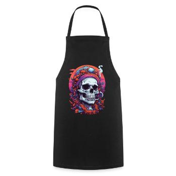 Psychedelic Skull Wald Pilze Goa Trance Kunst - Kochschürze - Schwarz - Vorne - AI Model Male 185 dark (185cm)