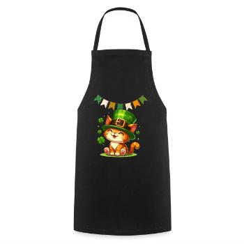 Cat St Patrick Ireland Irish Shamrock Luck Fun - Cooking Apron - black - Front - AI Model Male 185 dark (185cm)
