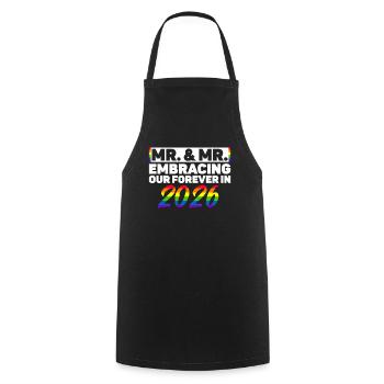 Mr. & Mr. 2026 Gay Pride Mariage Gay - Tablier de cuisine - noir - Devant - AI Model Male 185 dark (185cm)