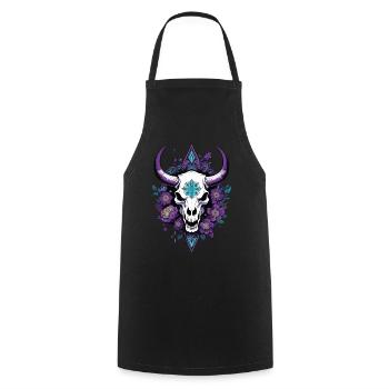 Bull Skull Feather Mandala Spiritual Design - Cooking Apron - black - Front - AI Model Male 185 dark (185cm)