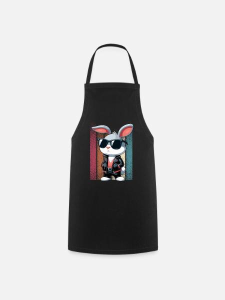 Hase Osterhase Ostern Sonnenbrille Lederjacke cool - Kochschürze - Schwarz