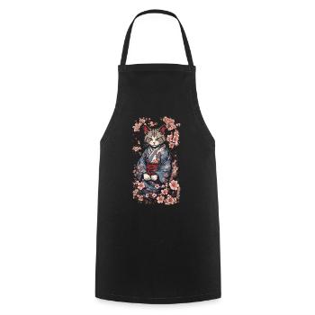Kimono Cat Aesthetic Yokai Streetwear - Cooking Apron - black - Front - AI Model Male 185 dark (185cm)