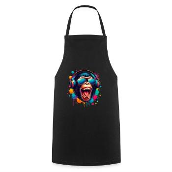 DJ Monkey Schimpanse Musik Kopfhörer Affe cool - Kochschürze - Schwarz - Vorne - AI Model Male 185 dark (185cm)