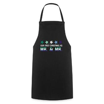 Our First Christmas as Mr. & Mr. Gay Marriage - Cooking Apron - black - Front - AI Model Male 185 dark (185cm)