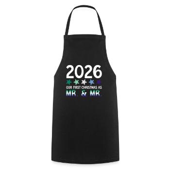 2026 Our first Christmas as Mr. & Mr. Homo-E - Cooking Apron - black - Front - AI Model Male 185 dark (185cm)