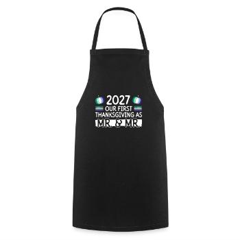 2027 Premier Thanksgiving en tant que M. et M. Gay Weddin - Tablier de cuisine - noir - Devant - AI Model Male 185 dark (185cm)