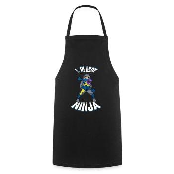 1st Grade Ninja with School Cone Enrollment - Cooking Apron - black - Front - AI Model Male 185 dark (185cm)