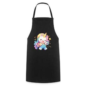 Licorne Kawaii Japonais - Tablier de cuisine - noir - Devant - AI Model Male 185 dark (185cm)
