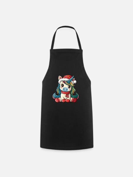 Einhorn-Weihnachts-Kawaii - Kochschürze - Schwarz