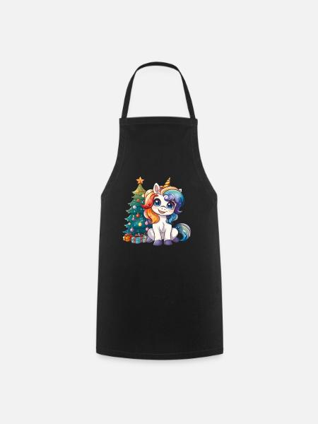 Einhorn Weihnachtsbaum Kawaii - Kochschürze - Schwarz