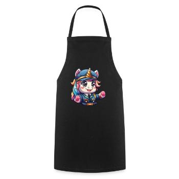 Einhorn Kawaii Japanischer Shinkansen Schaffner - Kochschürze - Schwarz - Vorne - AI Model Male 185 dark (185cm)