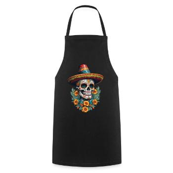 Ikonischer Zuckerschädel Mexiko Streetwear - Kochschürze - Schwarz - Vorne - AI Model Male 185 dark (185cm)