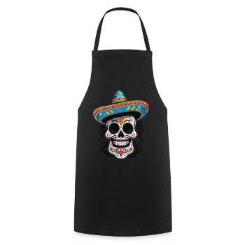 Ikonischer Zuckerschädel Mexikanischer Streetwear - Kochschürze - Schwarz - Vorne - AI Model Male 185 dark (185cm)