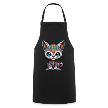 Kawaii chat emblématique Sugar Skull esthétique - Tablier de cuisine - noir - Devant - AI Model Male 185 dark (185cm)
