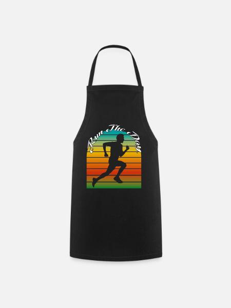 Run The Day. Running, Marathon, Fitness, Sports, - Cooking Apron - black