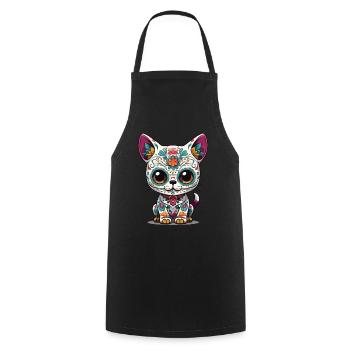 Chat Kawaii Emblématique Sugar Skull Mexique - Tablier de cuisine - noir - Devant - AI Model Male 185 dark (185cm)