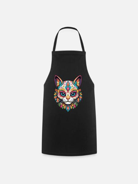 Cat Iconic Sugar Skull Mexican - Cooking Apron - black