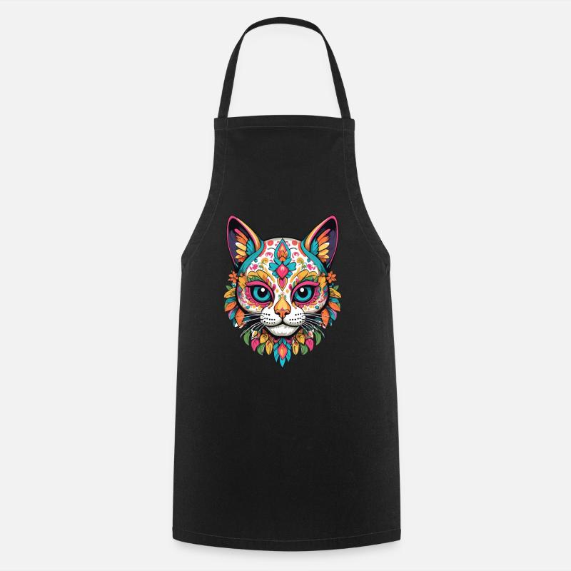 Cat Iconic Sugar Skull Mexican - Cooking Apron - black