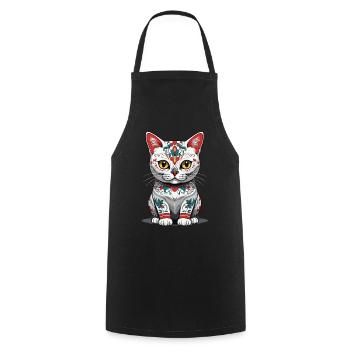 Chat Iconique Sugar Skull Mexique Streetwear - Tablier de cuisine - noir - Devant - AI Model Male 185 dark (185cm)
