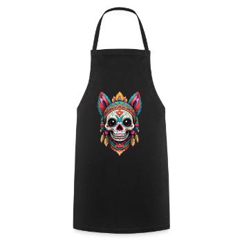 Esthétique emblématique du chat Sugar Skull Mexico - Tablier de cuisine - noir - Devant - AI Model Male 185 dark (185cm)
