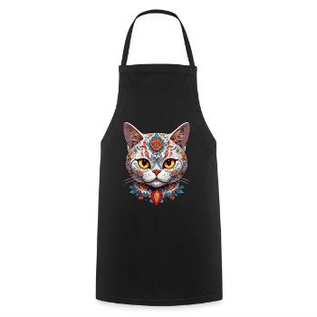 Ikonischer Zuckerschädel & Katze Mexiko Streetwear - Kochschürze - Schwarz - Vorne - AI Model Male 185 dark (185cm)