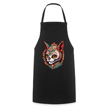 Chat Mexique Sugar Skull Dia De Muertos Design - Tablier de cuisine - noir - Devant - AI Model Male 185 dark (185cm)