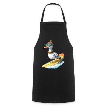 Hambourg Mouette Surf Surfeur Côte Vague Mer Drôle - Tablier de cuisine - noir - Devant - AI Model Male 185 dark (185cm)