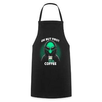Ok But First Coffee - Kochschürze - Schwarz - Vorne - AI Model Male 185 dark (185cm)