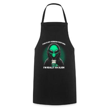 This Is My Human Costume I'm Really An Alien - Cooking Apron - black - Front - AI Model Male 185 dark (185cm)