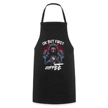 Ok But First Coffee - Kochschürze - Schwarz - Vorne - AI Model Male 185 dark (185cm)