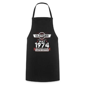 50th Birthday Man Vintage May Vintage 1974 - Cooking Apron - black - Front - AI Model Male 185 dark (185cm)