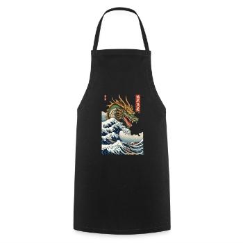 Esthétique vintage Ukiyo-E Wave Japan Dragon - Tablier de cuisine - noir - Devant - AI Model Male 185 dark (185cm)
