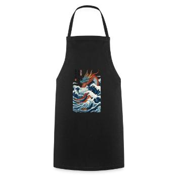 Vintage Ukiyo-E Style Japanese Dragon Art - Cooking Apron - black - Front - AI Model Male 185 dark (185cm)
