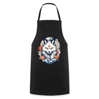 Weißer Kitsune Fuchs Japanische Kirschblüten - Kochschürze - Schwarz - Vorne - AI Model Male 185 dark (185cm)