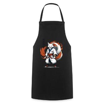 Samurai Fox Japanese Kitsune Mask Kawaii - Cooking Apron - black - Front - AI Model Male 185 dark (185cm)