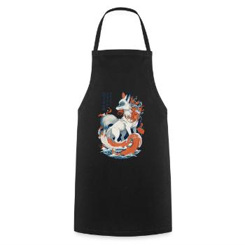 Vintage Ukiyo-E Kunst Japanische Kitsune Fuchs - Kochschürze - Schwarz - Vorne - AI Model Male 185 dark (185cm)